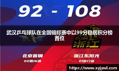武汉乒乓球队在全国锦标赛中以99分稳居积分榜首位